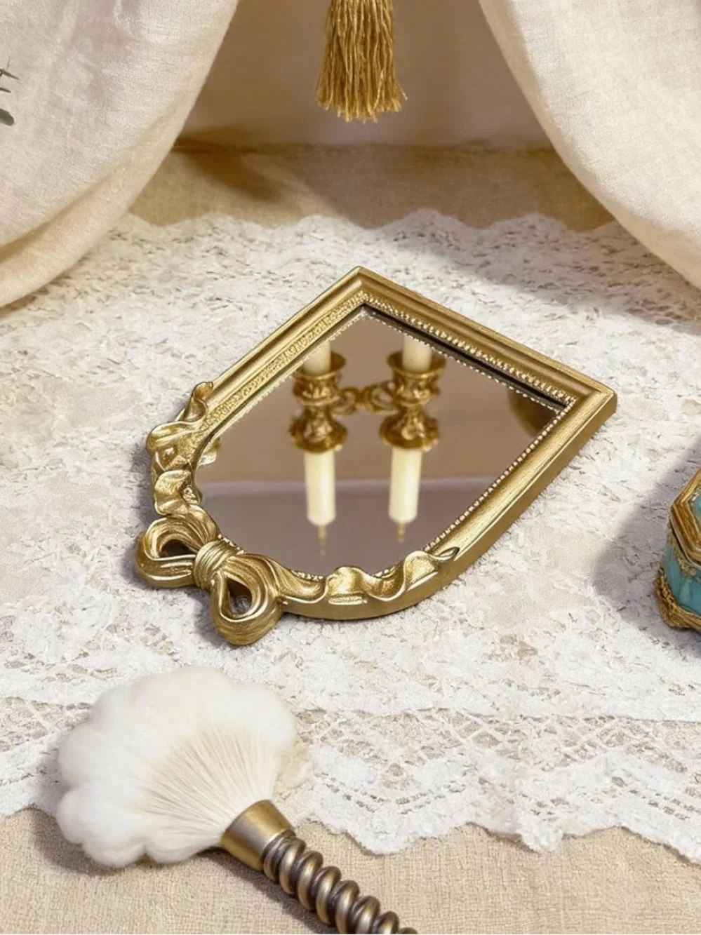 Ornate Gold Bow Table Mirror - Chic Decor